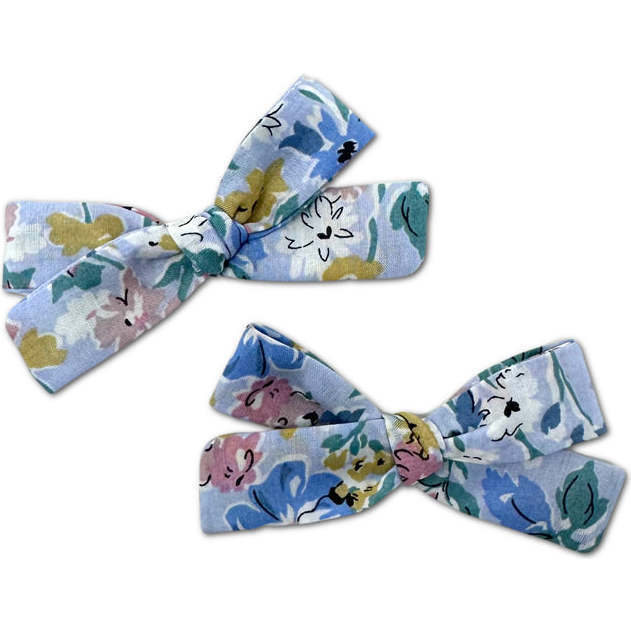 Liberty Of London Floral Print Skinny Ribbon Pigtail Bows, Periwinkle (Set Of 2)