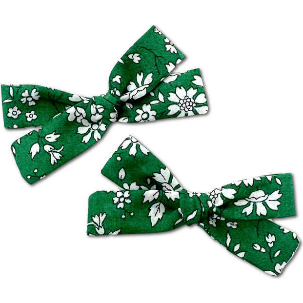 Liberty Of London Floral Print Skinny Ribbon Pigtail Bows, Green