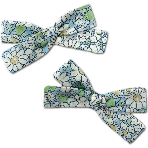 Liberty Of London Daisies Print Skinny Ribbon Pigtail Bows, Blue (Set Of 2)