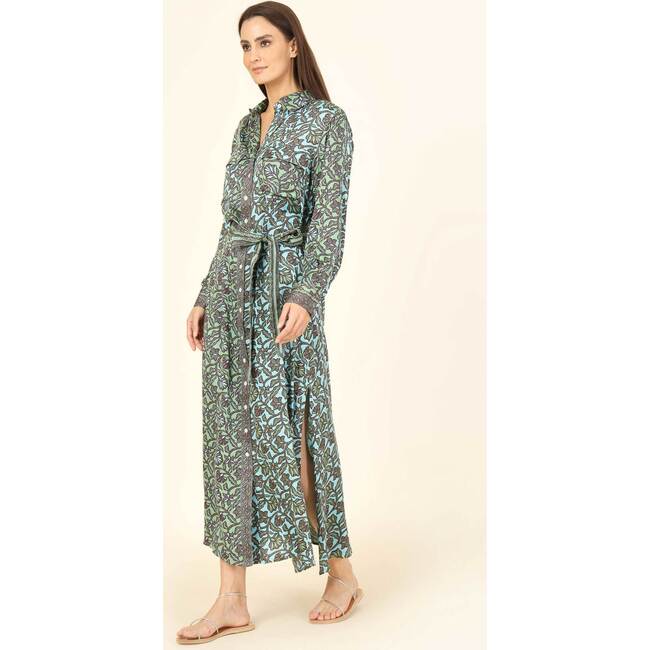 Women's Palma Long Sleeve Belted Maxi Shirt Dress, Marlow Marine - Dresses - 3