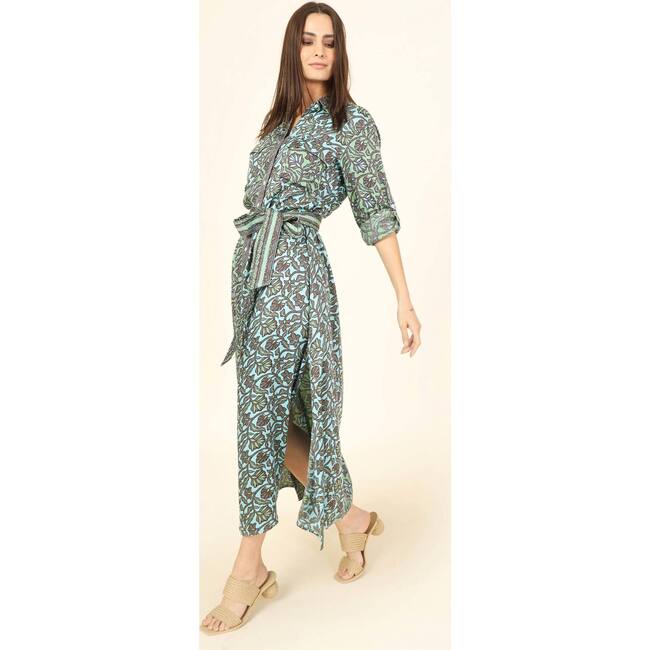 Women's Palma Long Sleeve Belted Maxi Shirt Dress, Marlow Marine - Dresses - 4