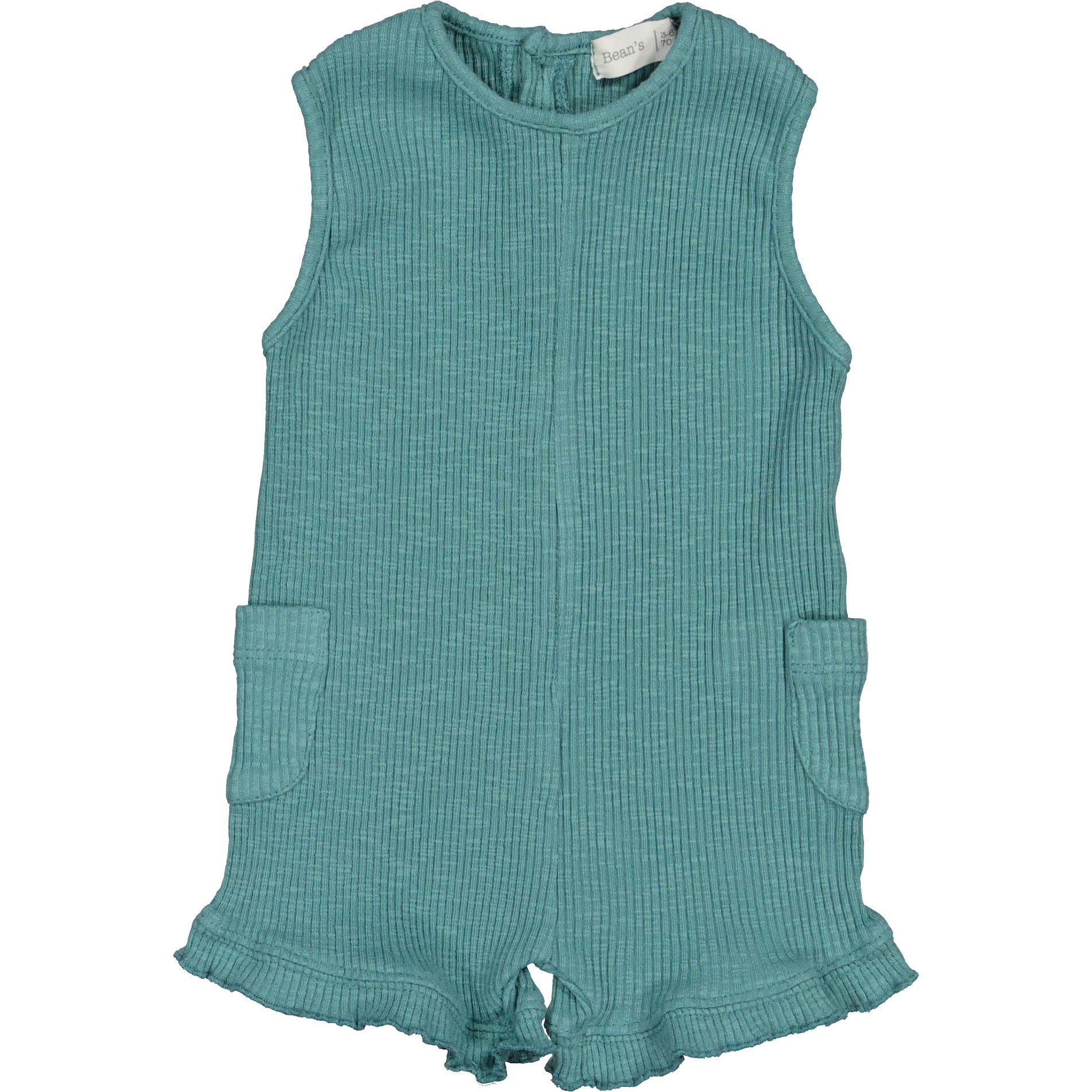 Ruffle Hem Sleeveless Romper, Sea Green - Rompers - 1