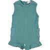 Ruffle Hem Sleeveless Romper, Sea Green - Rompers - 1 - thumbnail