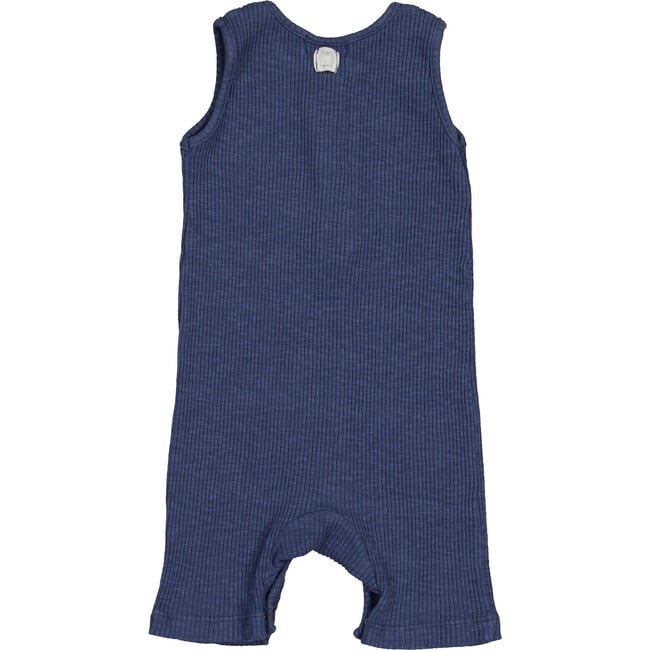 Ribbed Sleeveless Romper, Dark Blue - Rompers - 2