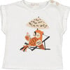 Lounging Parrot Print 2-Buttoned T-Shirt, Off-White - T-Shirts - 1 - thumbnail