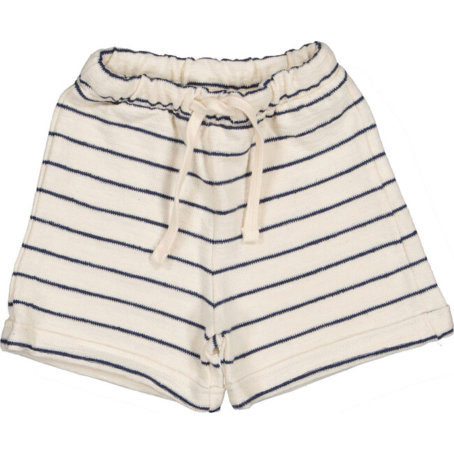 Striped Drawstring Shorts, Blue & Cream