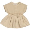 Short Sleeve Cinched Waist Ruffle Tunic, Sand - Blouses - 1 - thumbnail