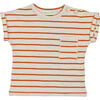 Striped Short Folded Sleeve T-Shirt, Brick & Cream - T-Shirts - 1 - thumbnail