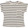 Striped Short Folded Sleeve T-Shirt, Navy & Cream - T-Shirts - 1 - thumbnail