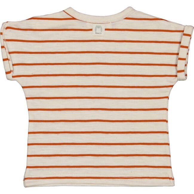 Striped Short Folded Sleeve T-Shirt, Brick & Cream - T-Shirts - 2