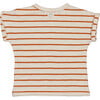 Striped Short Folded Sleeve T-Shirt, Brick & Cream - T-Shirts - 2