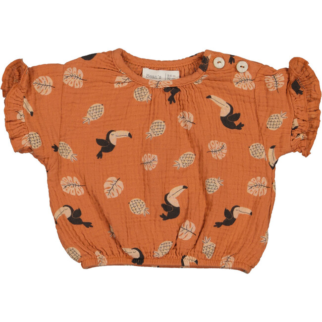 All-Over Toucan Print Blouse, Brick