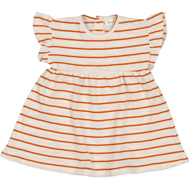Striped Short Sleeve Dress, Brick & Cream
