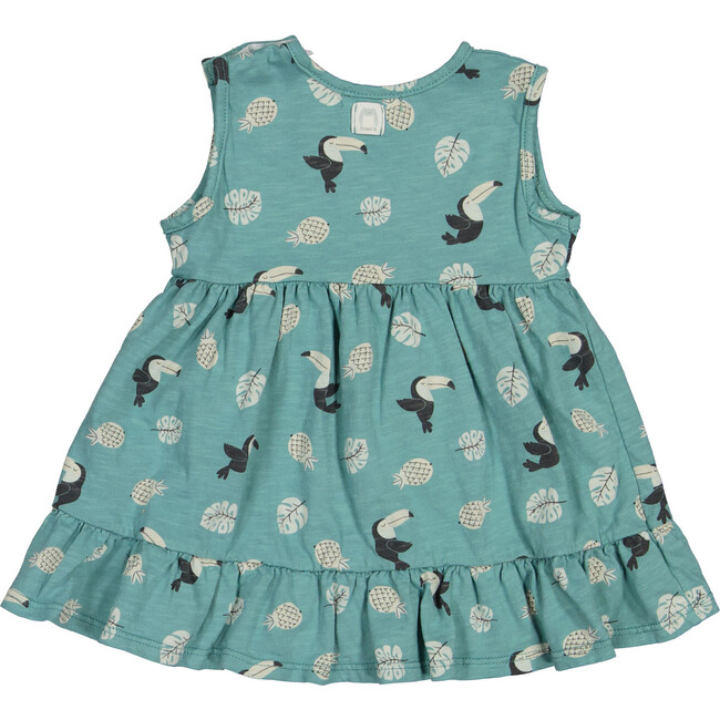 Toucan Print Sleeveless Dress, Sea Green