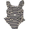 Striped Ruffled Waist Swimsuit, Navy & Beige - One Pieces - 2