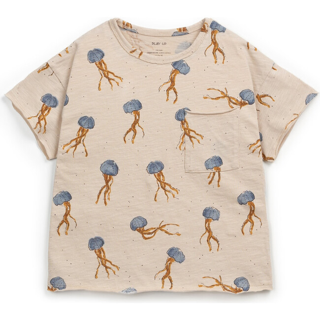 All-Over Jellyfish Print Short Sleeve T-Shirt, Beige