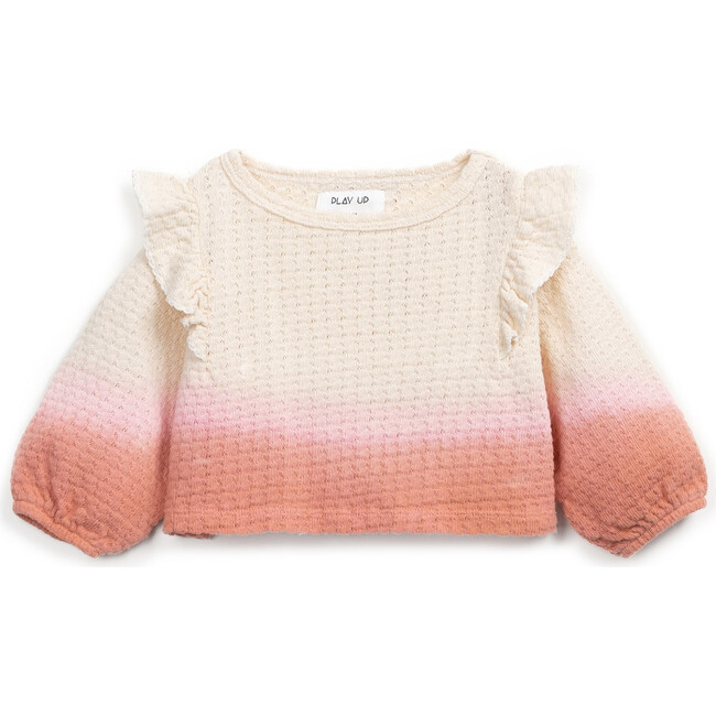 Knitted Ombre Ruffle Shoulder Top, Cream & Pink