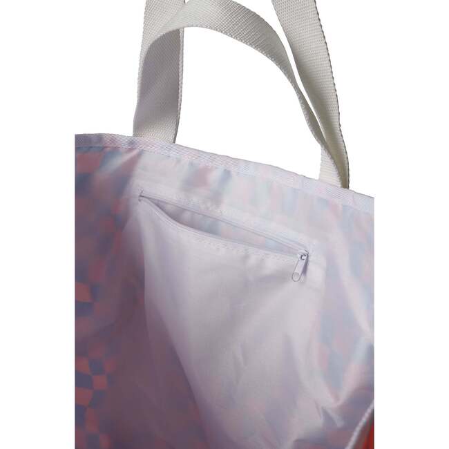 Wavy Checks Recycled Tote Bag, Coral & Blue - Bags - 2