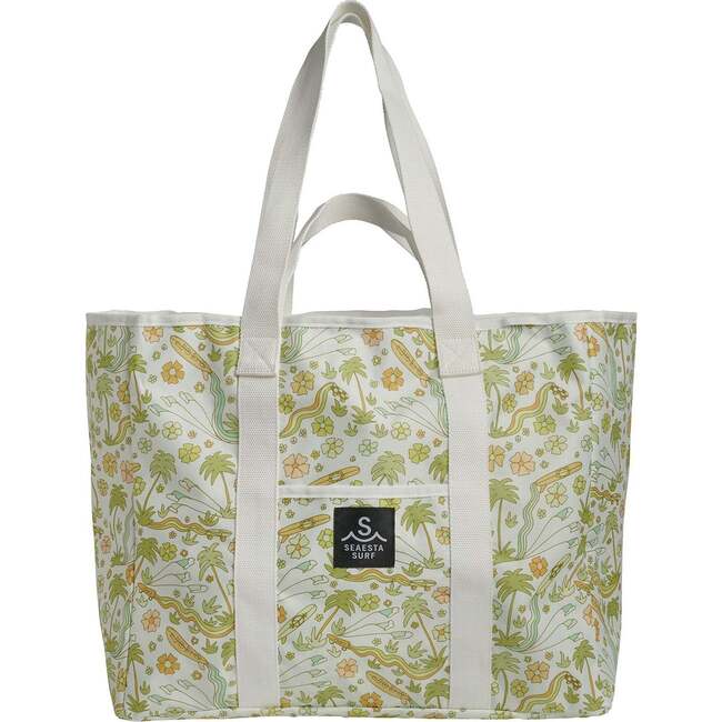 Surfy Birdy Print Recycled Tote Bag, Beach Menagerie