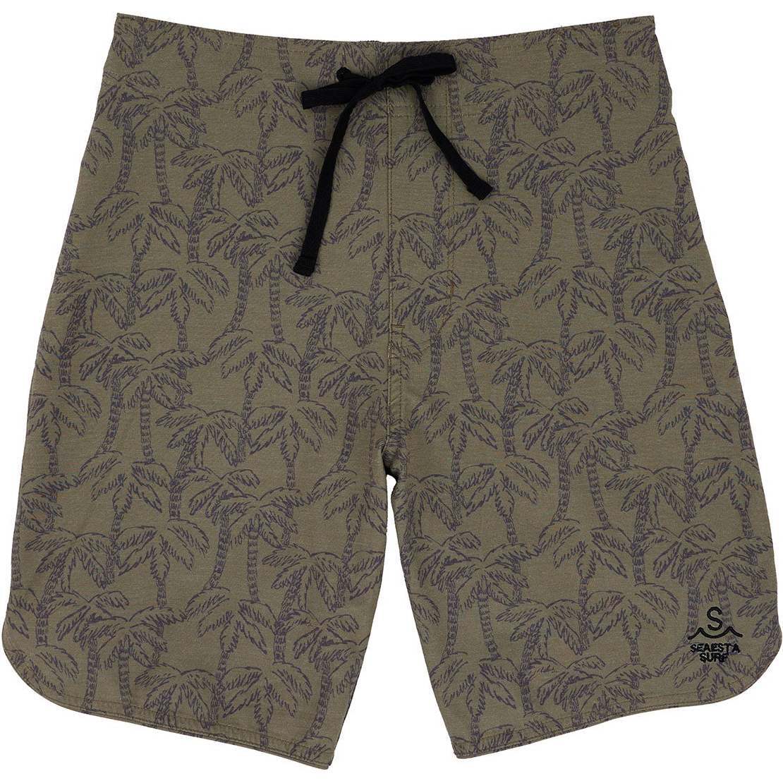 Men's Palmitos Print Drawstring Boardshorts, Algae - Swim Trunks - 1
