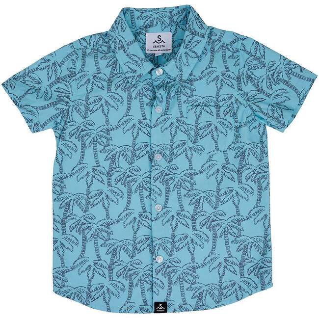 Palmitos Print Short Sleeve Button-Up Shirt, Seafoam