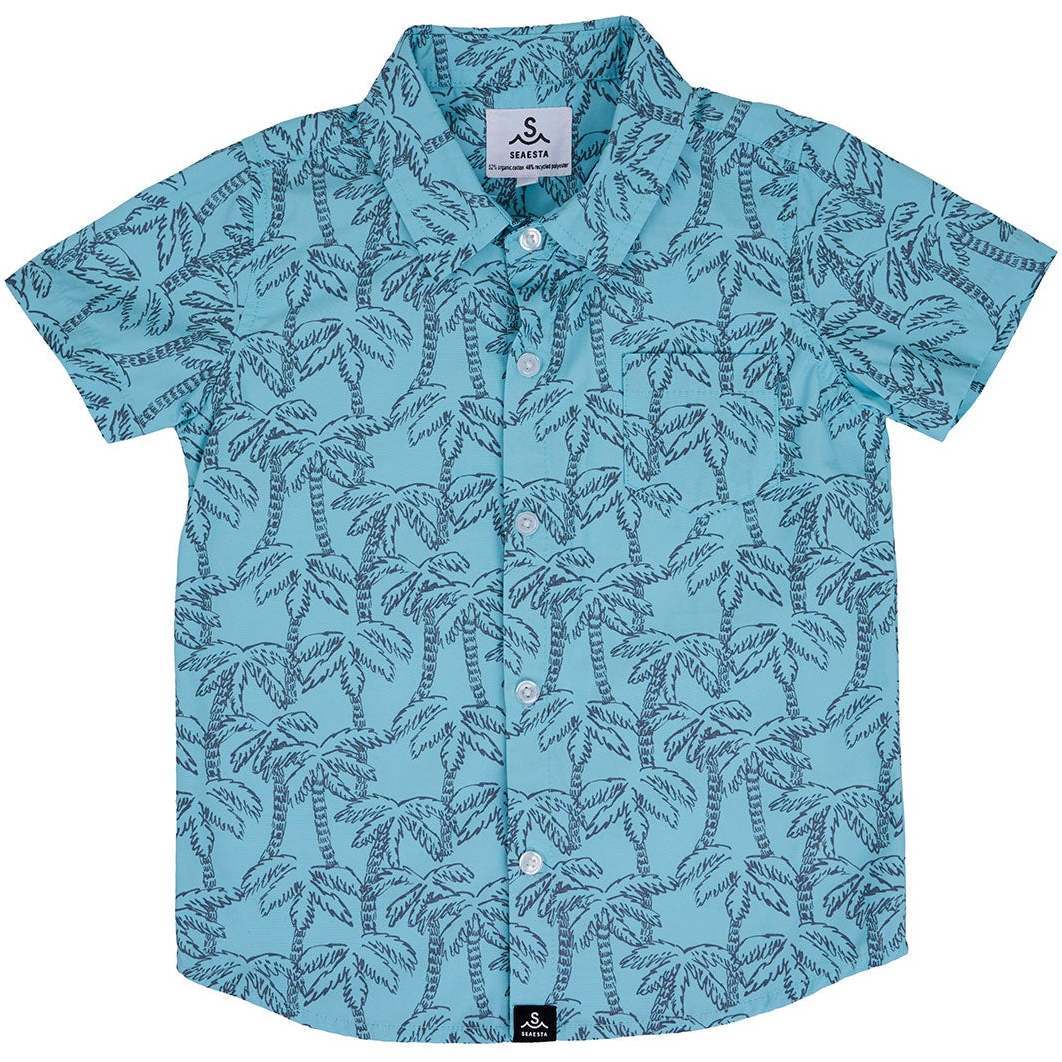 Palmitos Print Short Sleeve Button-Up Shirt, Seafoam - Shirts - 1