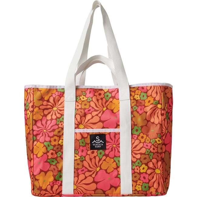 Fleurs Print Recycled Tote Bag, Peach & Orange