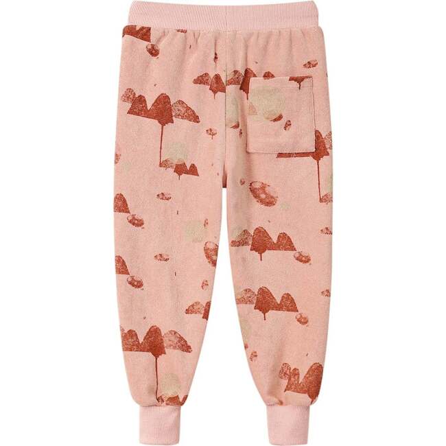 Kids Terry Mountains Print Ribbed Hem Drawstring Joggers, Peach - Sweatpants - 2