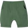 Kids Gauze Rounded Pocket Rolled-Up Shorts, Green - Shorts - 1 - thumbnail