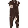 Kids Print Terry Short Ribbed Sleeve Zip-Up Flightsuit, Brown - Jumpsuits - 1 - thumbnail