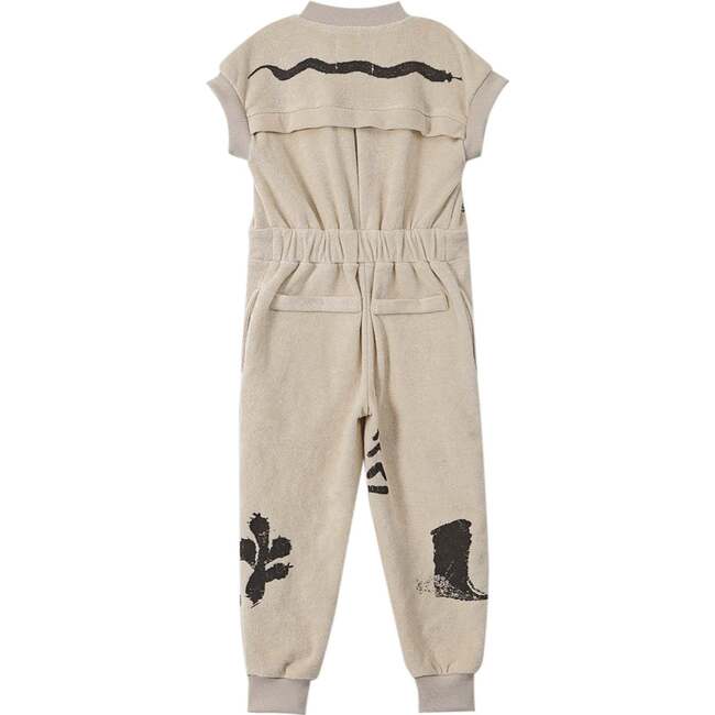 Kids Print Terry Short Ribbed Sleeve Zip-Up Flightsuit, Sand - Jumpsuits - 2