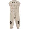 Kids Print Terry Short Ribbed Sleeve Zip-Up Flightsuit, Sand - Jumpsuits - 2