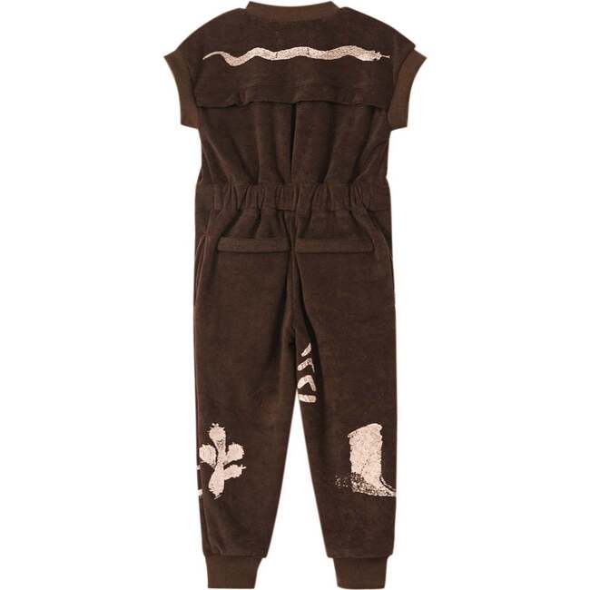 Kids Print Terry Short Ribbed Sleeve Zip-Up Flightsuit, Brown - Jumpsuits - 2