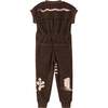 Kids Print Terry Short Ribbed Sleeve Zip-Up Flightsuit, Brown - Jumpsuits - 2