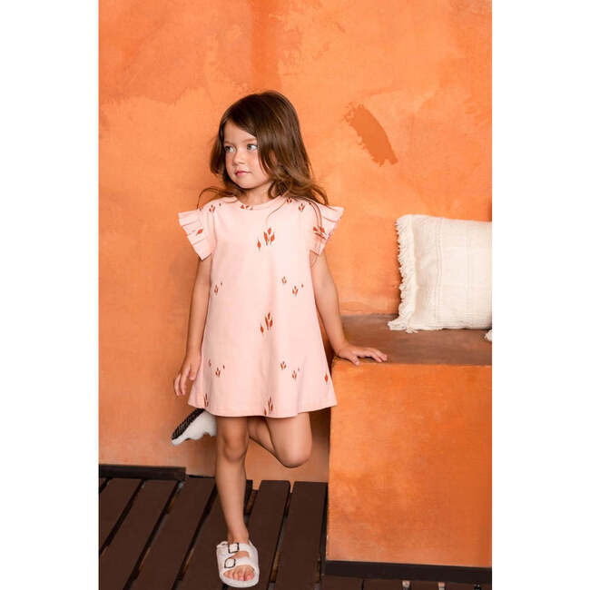 Girls Jersey Box Pleated Sleeve Dress, Peach - Dresses - 3