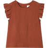 Girls Gauze Box Pleated Sleeve Top, Terracotta - Blouses - 1 - thumbnail