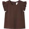 Girls Gauze Box Pleated Sleeve Top, Brown - Blouses - 1 - thumbnail