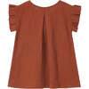 Girls Gauze Box Pleated Sleeve Top, Terracotta - Blouses - 2