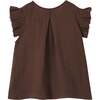 Girls Gauze Box Pleated Sleeve Top, Brown - Blouses - 2