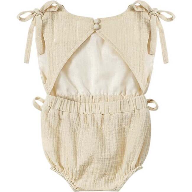 Girls Gauze Tie Bow Sunsuit, Sand - Onesies - 2