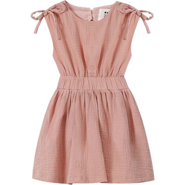 Girls Fit-N-Flare Sleeveless Bow Shoulder Cinched Waist Sundress, Peach
