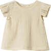 Girls Box Pleated Sleeve Gauze Top, Sand - Blouses - 1 - thumbnail