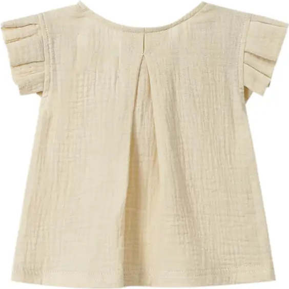 Girls Box Pleated Sleeve Gauze Top, Sand - Blouses - 2