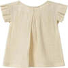 Girls Box Pleated Sleeve Gauze Top, Sand - Blouses - 2