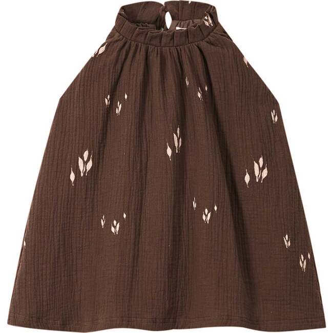 Girls Box Pleated Neckband Sleeveless Dress, Brown