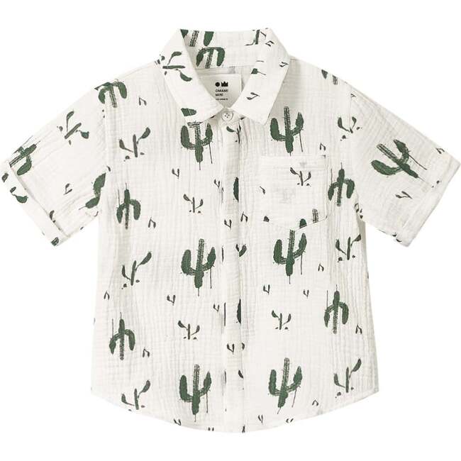 Boys Print Gauze Button Down Shirt, Off-White