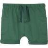 Boys Jersey Rolled-Up Drawstring Shorts, Green - Shorts - 1 - thumbnail