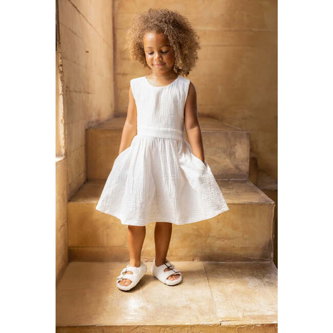 Girl Gauze Sleeveless Pinafore Dress, Off-White - Dresses - 5