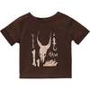 Baby Yee Haw Print Boxy T-Shirt, Brown - T-Shirts - 1 - thumbnail