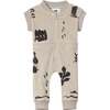 Baby Print Terry Short Ribbed Sleeve Zip-Up Flightsuit, Sand - Jumpsuits - 1 - thumbnail